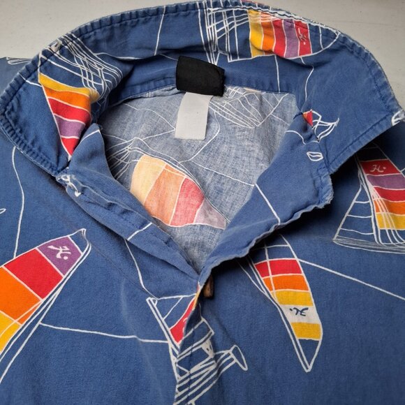 Vintage 1990s Hobie Cat Sailboat Shirt M Blue Rainbow Sail Sailing Beach Party - Picture 12 of 16